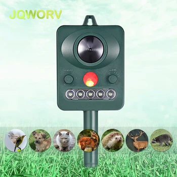

JQWORV Outdoor Solar Ultrasonic Pest repeller LED light Rodent control For garden Drive away Bird/Mice/Dog/fox Animal Repeller
