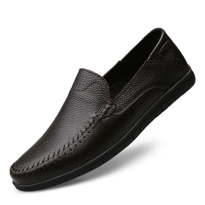 Повседневные мужские лоферы из натуральной кожи; Мужские дышащие ботинки; Мокасины без застежки; удобная мягкая обувь для вождения на плоской подошве; большой размер 46 - Цвет: HD805-brown