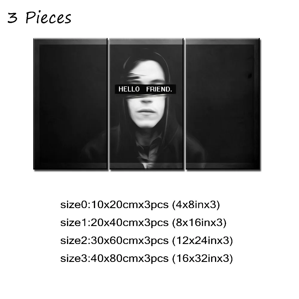 Настенная Модульная картина для гостиной, декоративная 3 Панель, мистер робот, ТВ-шоу, хакерский плакат на холсте, тип печати, современное произведение искусства