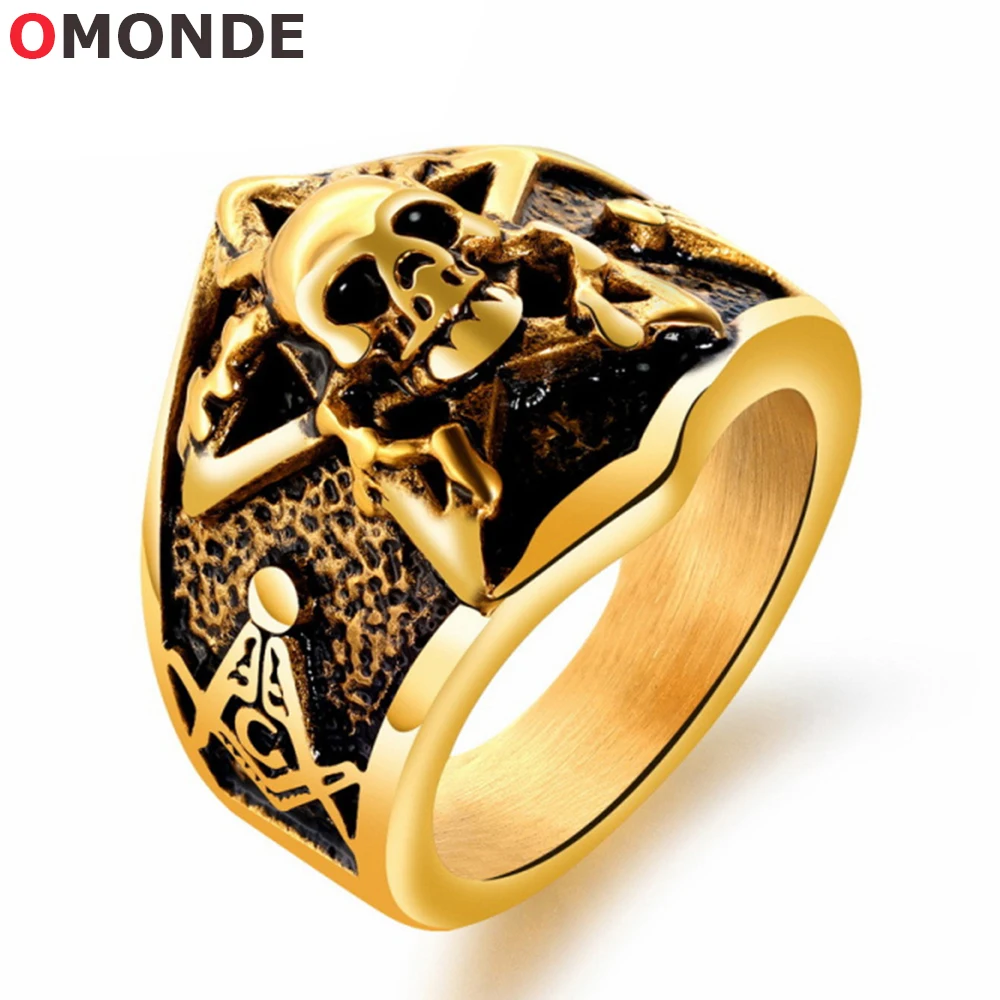 

Skeleton Skull Free Mason Rings High Quality Gold Silver Color Titanium Stainless Steel Men Biker Freemason Masonic Punk Jewelry