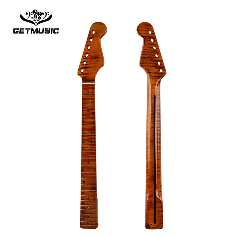 

21 Fret Tiger Flame Maple with Back Strip 6MM Green Dot Brush-Off Yellow Glossy for ST Electric Guitar Neck Replacement Parts