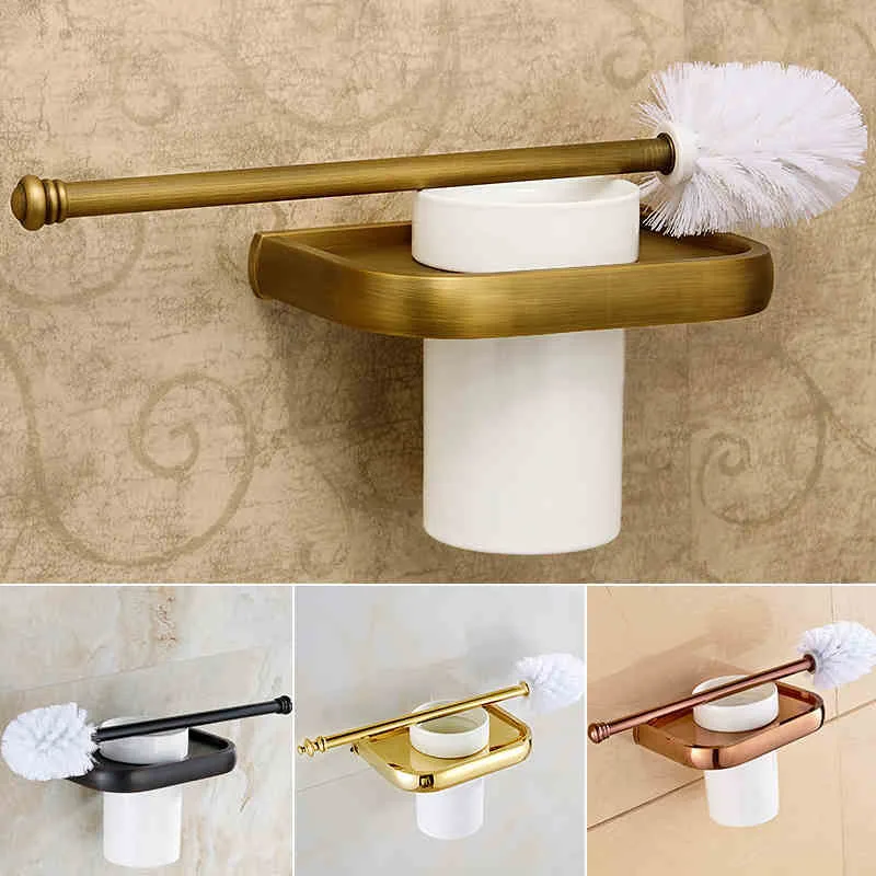 4 style Toilet Brush Holder Solid Brass Construction Base Ceramic Cup Antique Brass golden rose golden
