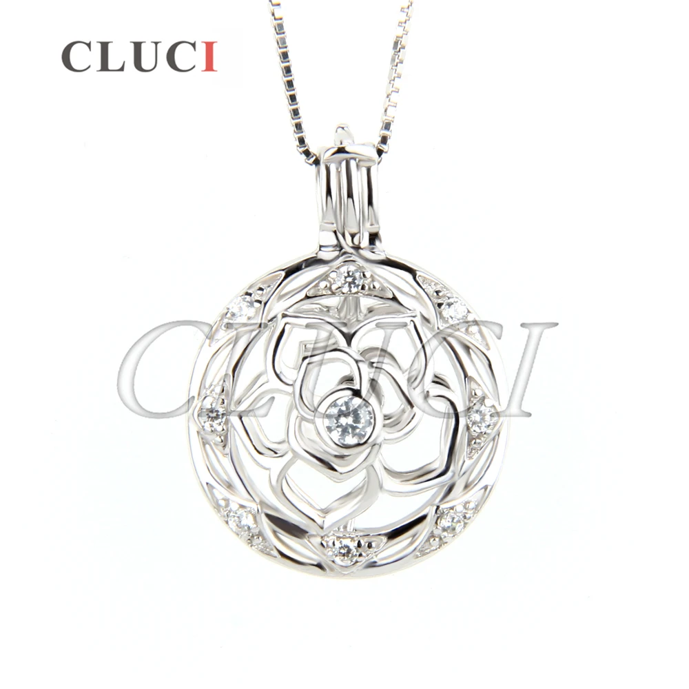 CLUCI Newest 925 sterling silver cage pendant charming Flower locket necklace pendant 3pcs