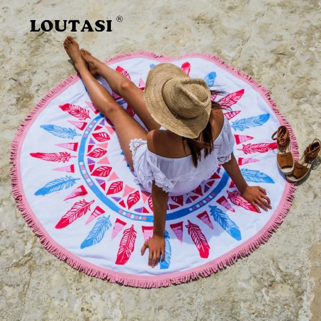 

LOUTASI 150CM Round Beach Towel With Tassels Microfiber Large Reactive Printing Beach Towels Serviette De Plage Adulte Bath Tow