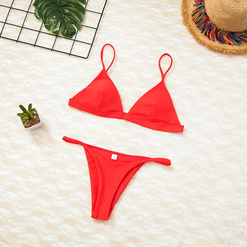 

Bikini 2019 Europe And The United States New Ladies Split Solid Color Swimsuit Sexy High Quality Bikini Ladies Bikini