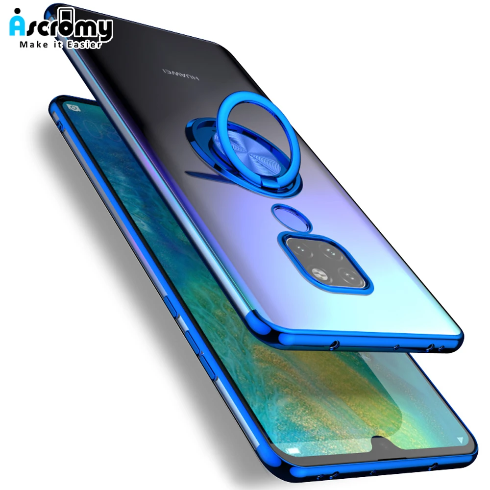 Ascromy For Huawei Mate 20 pro Soft Silicone Plating Bumper Case Cover Ring Holder Stand P20 Lite Mate20 Pro |