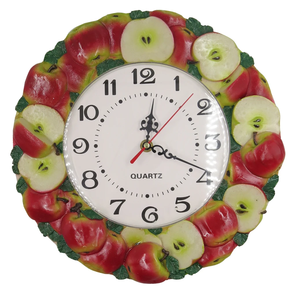 

Hankroi Silent Non-ticking Wall Clock 12 inches Diameter Resin 3D Hand Painted Apple Frame Wall Clock Living Room Decoration