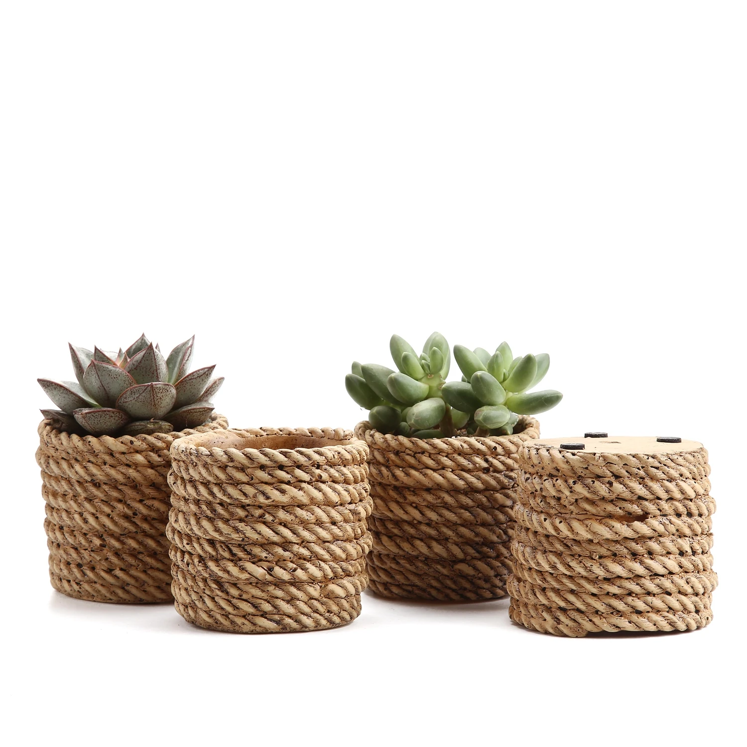 

T4U 3.25 Inch Rope Surrounded Shape Sucuulent Cactus Plant Pots Flower Pots Planters Containers Window Boxes Brown - Pack of 4