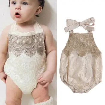 

2019 Summer Newborn Toddler Infant Baby Girl Halter Lace Patchwork Jumpsuit Bodysuit Clothes Sunsuit Hot Sale