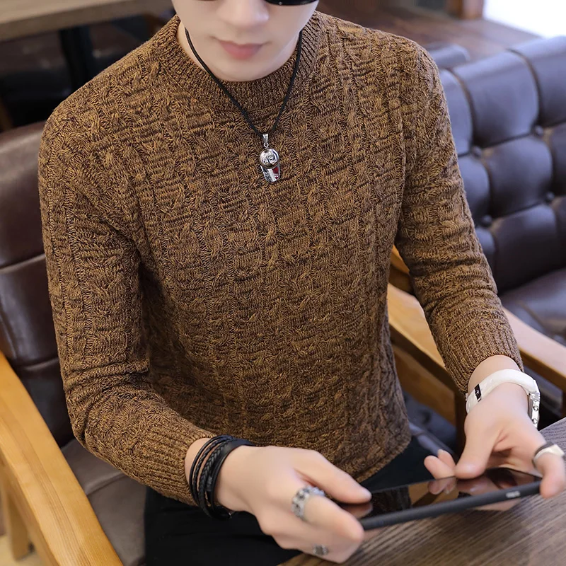 Ribbed sweater 2018 winter men's Sweater o neck knitted