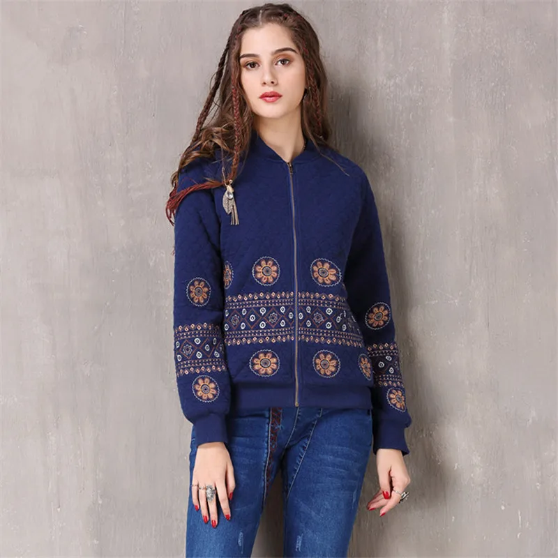 

Vintage Thicken Slim Winter Women Coat Embroidery Warm Long Sleeve Coat Outerwear Office Ladies Women Coats and Jackets