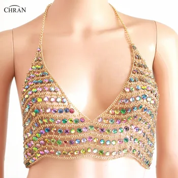 

Chran Acrylic Gem Chain Bra Bralet Womens Scalemale Crop Tops 2018 Summer Harness Halter Necklace Vest Nightclub Party Jewelry