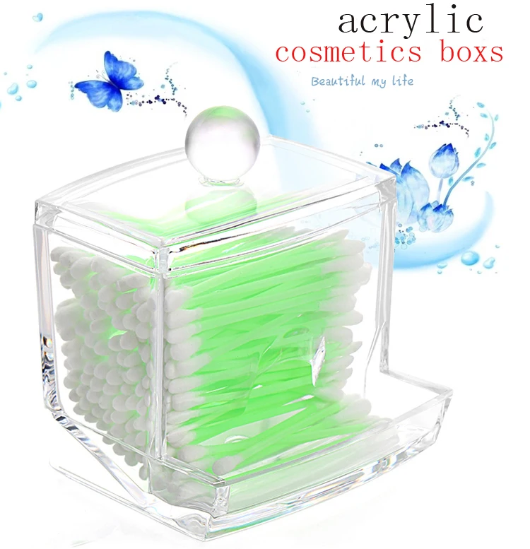 

Storage Clear Acrylic Holder Box Swabs Stick Organizer Cosmetic Makeup Case