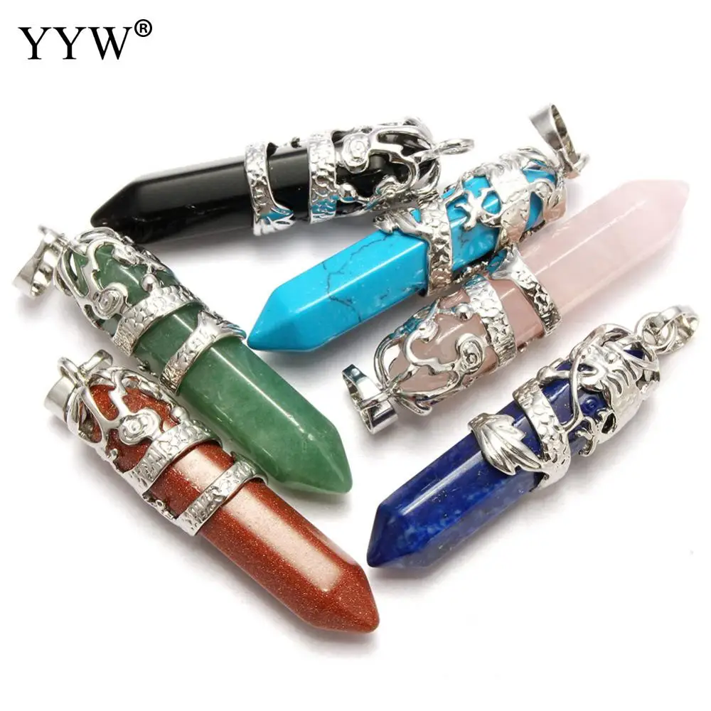 

Dragon Bail Natural Gems Stone Pendants Punk Women Fashion Silver Color Jewelry Pendulum Bullet Lapis Lazuli Quartz Rose Stone