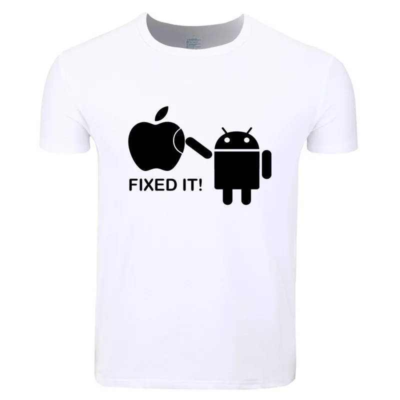 

Asian Size Men Women Print Android Robot And Apple Humor Fashion T-shirt O-Neck Short Sleeve Summer Casual Tshirt HCP4227