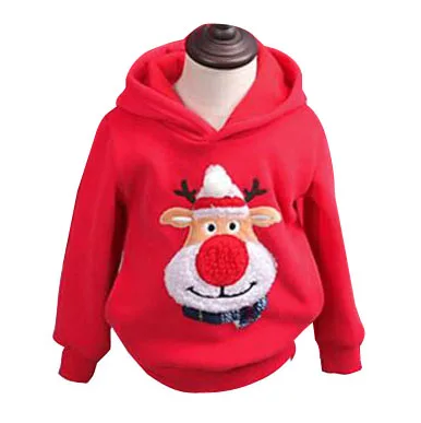 Одинаковая одежда для семьи; коллекция года; зимний свитер; одежда с рождественским оленем; теплые флисовые толстовки с капюшоном для папы и сына; одежда для мамы и дочки - Цвет: Красный