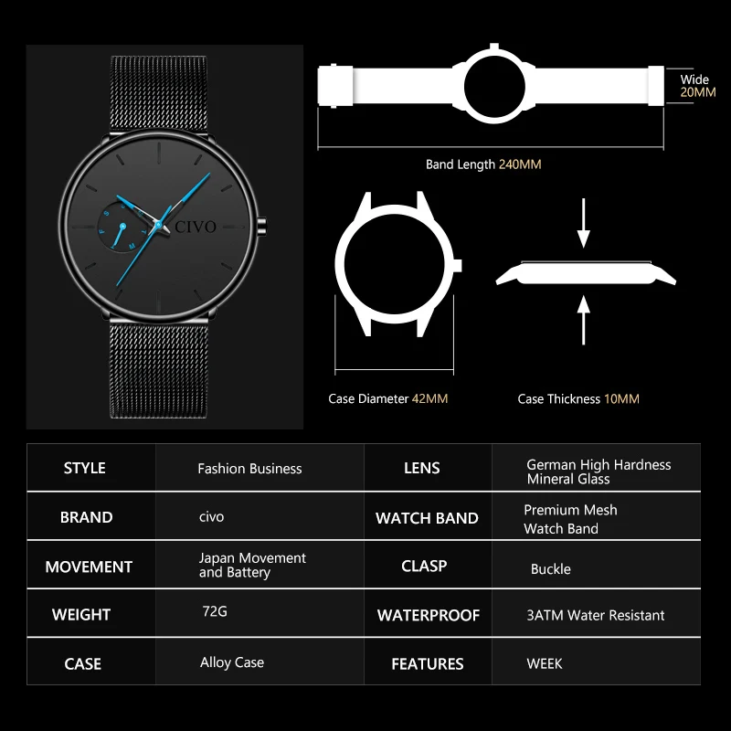 CIVO Fashion Casual Mens Watches Waterproof Analogue Sports Wristwatches Men Quartz Watches For Men Gift Clock Relogio Masculino