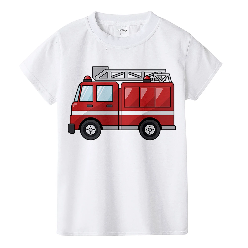 Новая летняя одежда для маленьких мальчиков и девочек, пожарный, футболка с короткими рукавами и круглым вырезом, футболка из чистого хлопка с рисунком пожарной машины, брендовые футболки унисекс