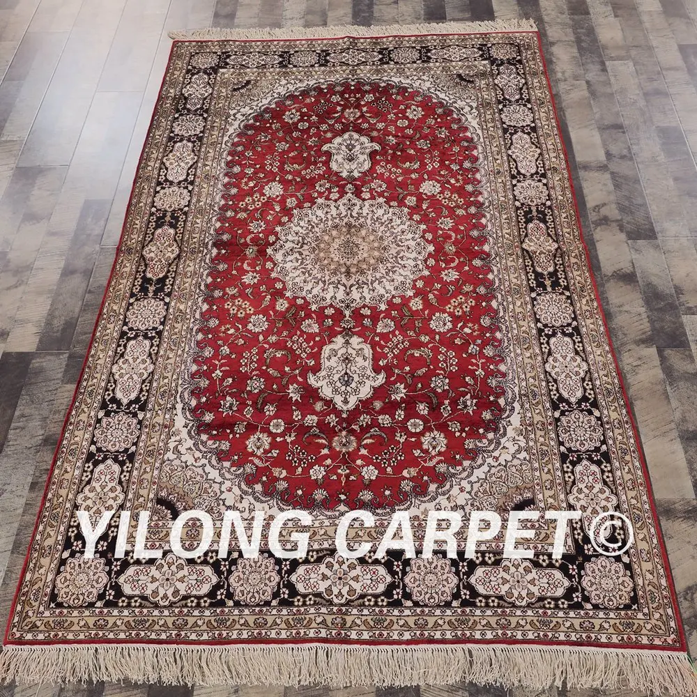 YILONG 5 'x 8' красный роскошный персидский традиционный шелковый ковер изысканные