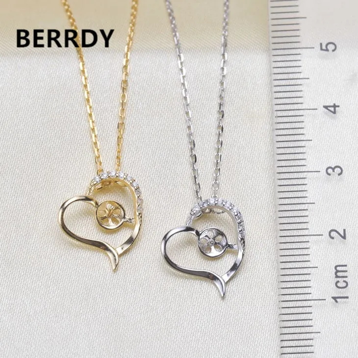 2 Color 925 Silver Fashion Pearl Necklace Mounting Chain, Heart