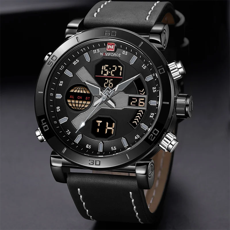 NAVIFORCE Luxury Men's LED Analog Quartz Watch Men Army Military Sport Watches Male Waterproof Date