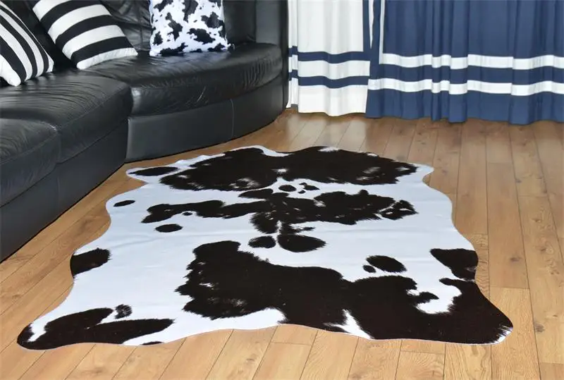 Alfombras de piel de vaca de imitación para sala de estar, alfombra con