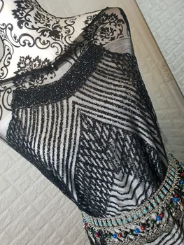 

glued glitter tulle Lace Fabric with black color glued glitter lace fabric CiCi-110822 for party dress