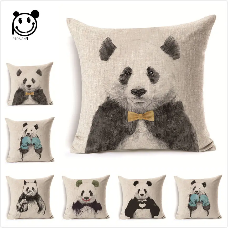 

Animal Panda Linen Cotton Cushion Cover Throw Pillowcase Printed Decorative Square Pillow Case for Sofa Home 45*45cm Peiyuan