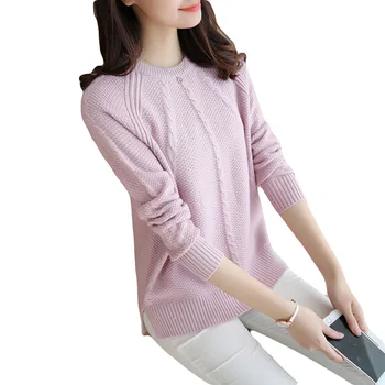 

2017 New Spring Autumn Winter O-Neck Loose Sweater Women Split Short Plus Size Knitted Was Thin Bottoming Sweater YP0300