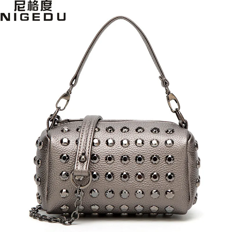

NIGEDU Brand design Rivet Women Crossbody Bag Single Chain Shoulder Bags Flap Fashion Women Leather Handbags Women's Totes bolsa