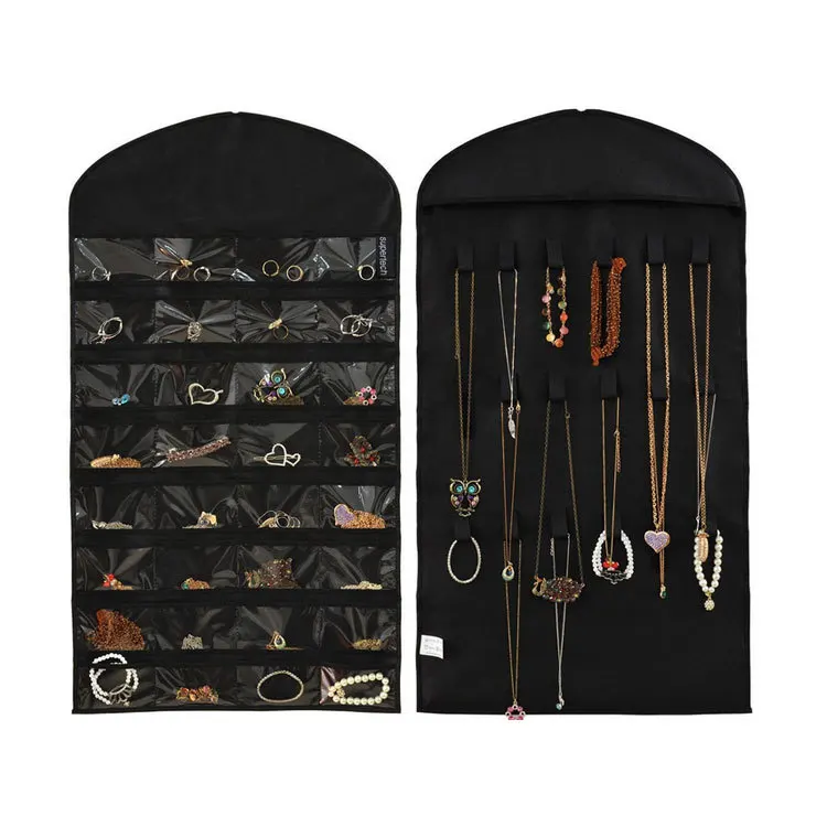 Подвесной органайзер для украшений серьги Подставка для ожерелья ювелирных украшений держатель двусторонний Ювелирн - Цвет: black
