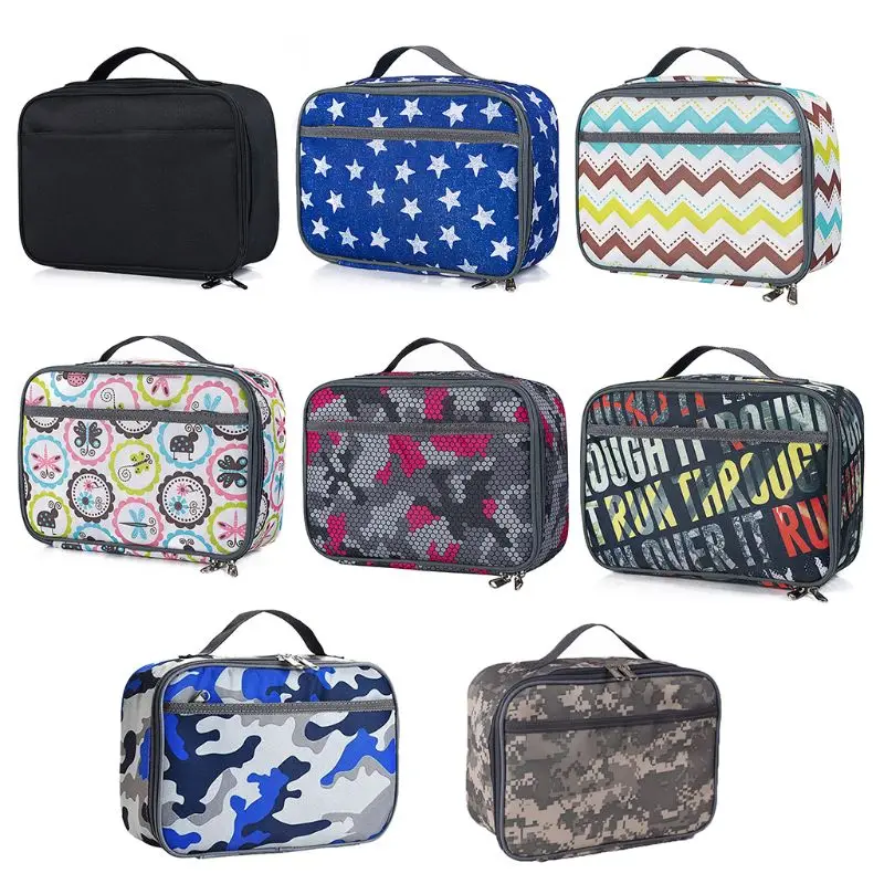 

2019 Fashion Unisex Durable Insulated Lunch Box Tote Reusable Cooler Bag Nylon Printed Lunch Bags for Women