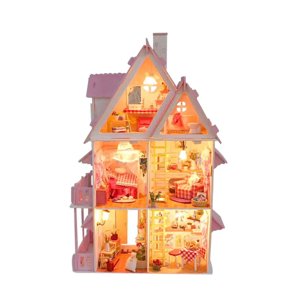 

OCDAY Beautiful Dollhouse DIY 3D Miniature Doll House My Little House Model Building Kits Wooden Furniture Toys Birthday Gifts