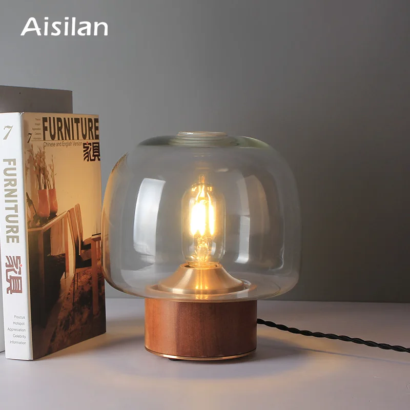 

Aisilan LED table lamp sapele wood glass Nordic Modern style E27 desk light rubber pad reading lamp for study bedroom AC85-260V
