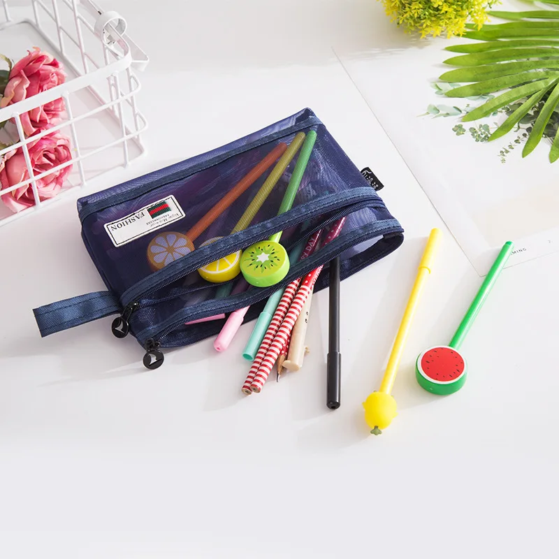 portable Mesh Net Pencil Case Simple Student Kids Pencil Bag Nylon