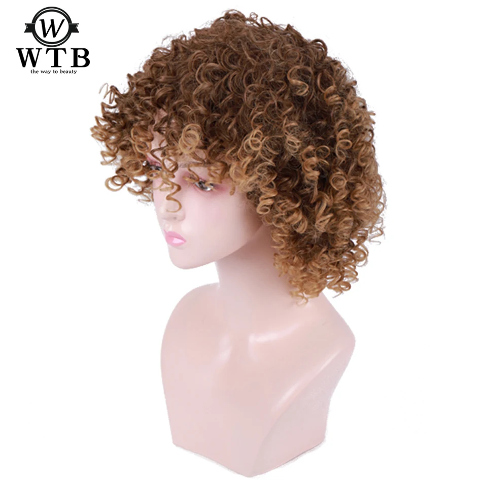 WTB короткие афропарики для черных женщин кудрявые Омбре блонд природа черный синтетические африканские парики 12 дюймов