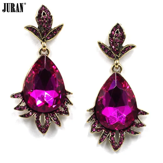 Juran Fashion Hot Pink Water Drop Crystal Dangle Earrings Women Juran Fashion Hot Pink Water Drop Crystal Dangle Earrings Women Luxury Evening Dress Party