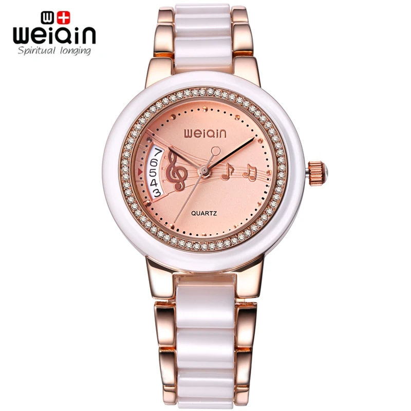

WEIQIN Female Watches Date Fashion Rhinestone Rose Gold Wrist Watch Women Business Dress Quartz Watch Ladies Relogios Feminino