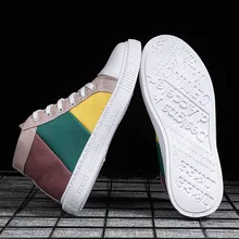 2019 High Help Canvas Shoe Male Leisure Skate Casual Shoes Men Student Shoe Spelling Color Male Shoe Zapatos De Hombre Trainers
