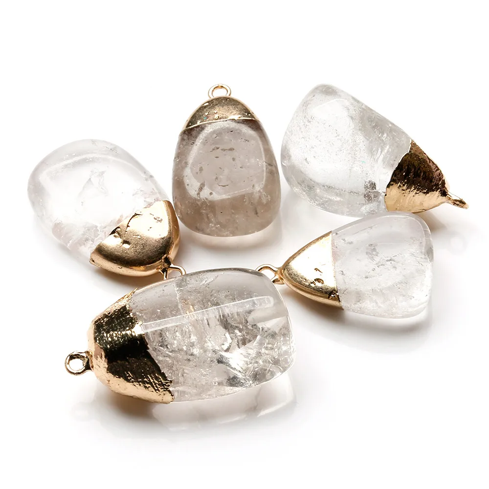 Белый натуральный камень с золотым цветом обертывание Подвески DIY кулон для женщин ожерелья, браслеты, ювелирные изделия, изготовление оптом бисера Подвески