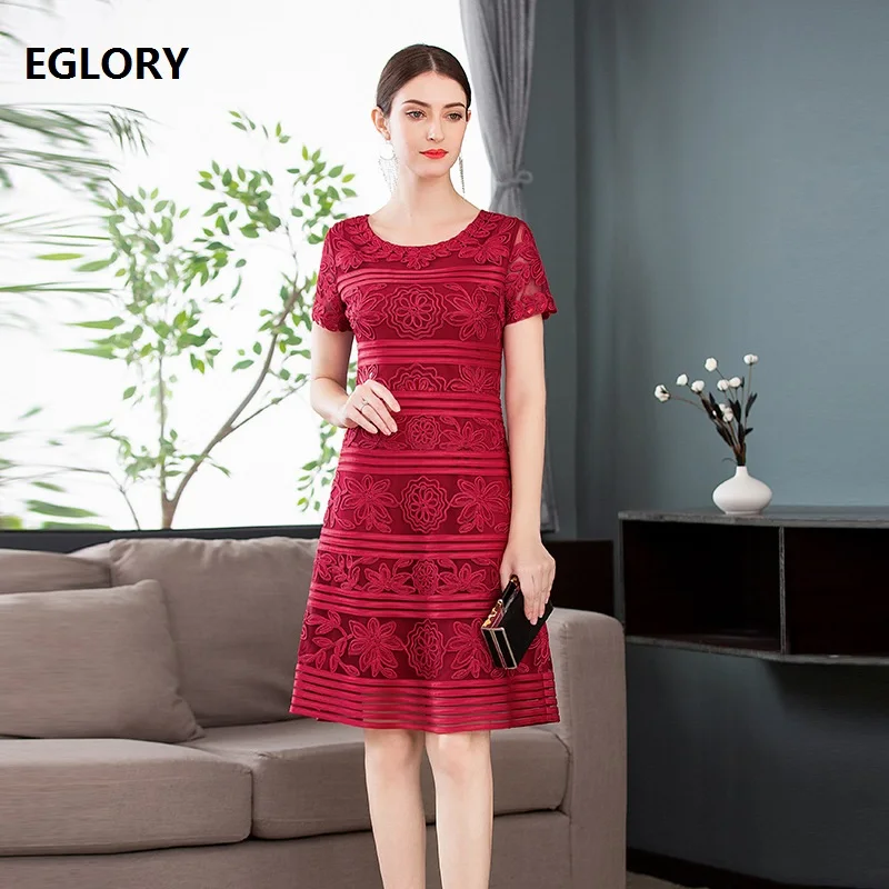 

XXXXL Brides Party 2019 Spring Summer Plus Size Dress Woman O-Neck Exquisite Embroidery Slim Fit A-Line Dress Vestidos Feminino