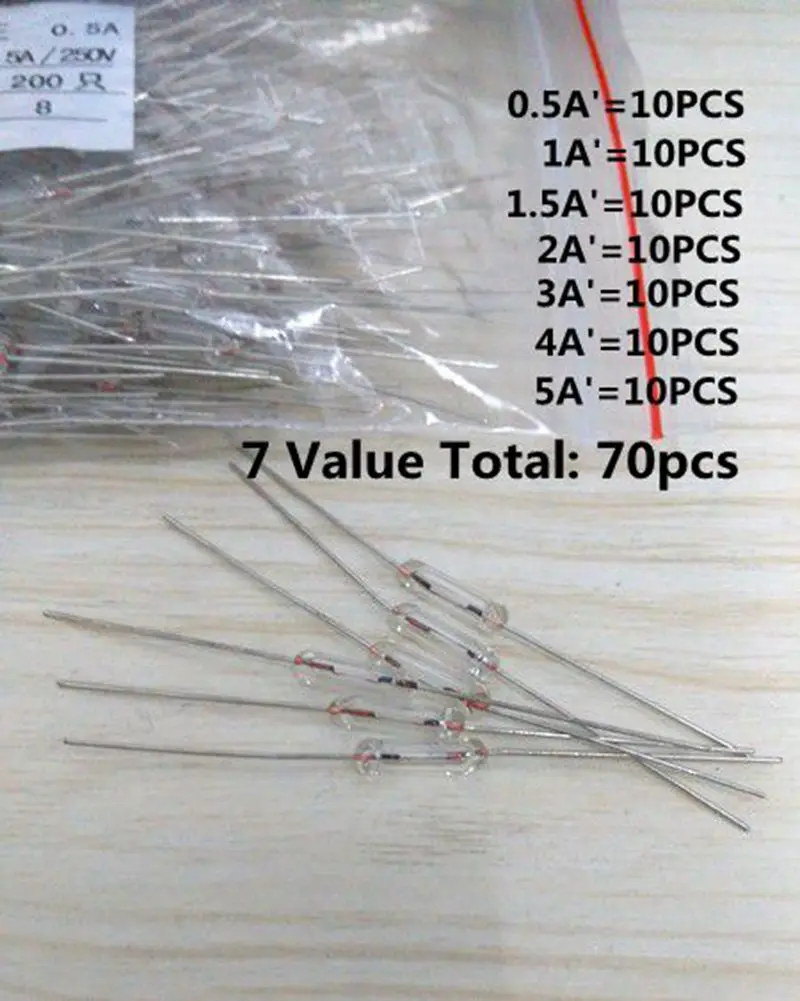 

70pcs/lot 3*10mm 7 Values FUSE Assorted Kit Quick Blow Glass Tube Fuse Fast Blow Glass Fuses 250V 0.5/1/1.5/2/3/4/5/A