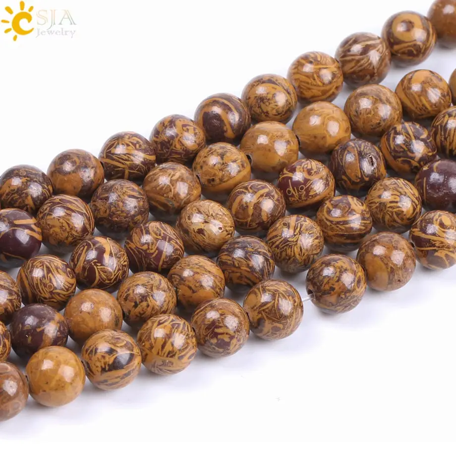 

CSJA Natural Stone Loose Beads Golden Silk Jades for Jewelry Making DIY Bracelets Necklaces 4 6 8 10mm Yellow Brown Beaded F208