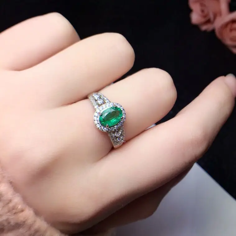 

Natural emerald ring Free shipping 925 sterling silver 5*7mm gemstone Fine jewelry