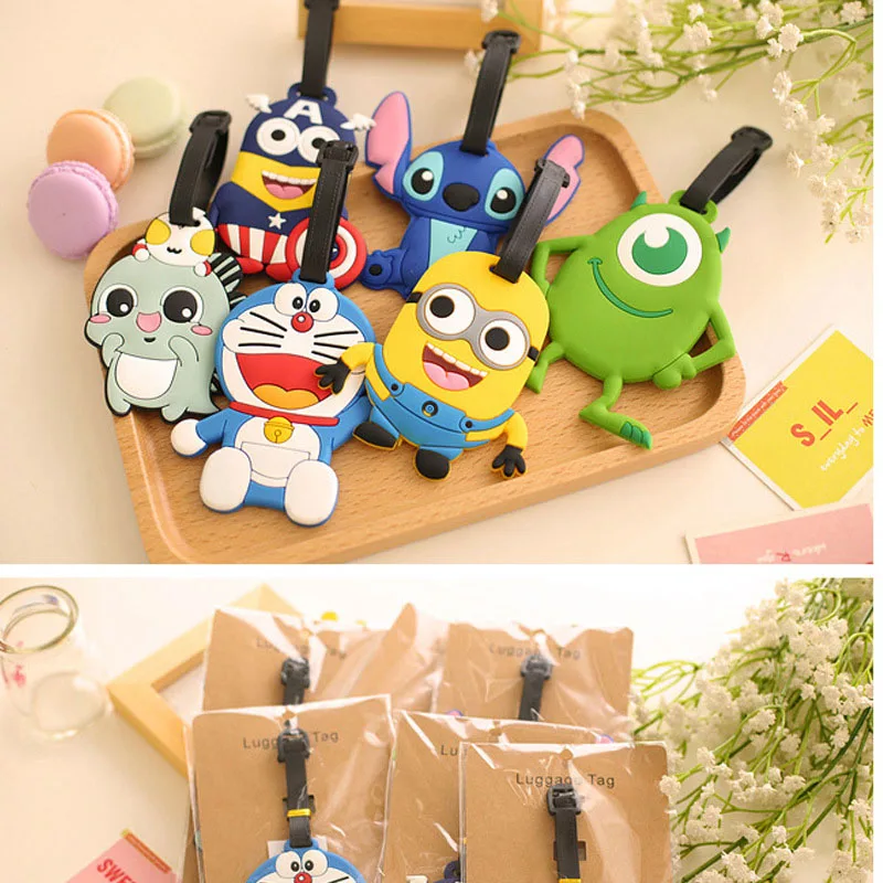 YIYOHI Cute Travel Accessories Luggage Tag Suitcase Cartoon Style Cute Minions Cat Fashion Silicon Portable Travel Label