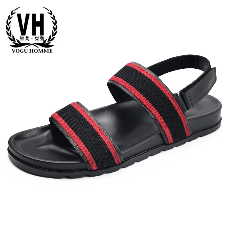 

Summer Leather sandals men casual soft bottom slippers outside magic stickers stitching fashion anti-skid breathable beach shoes