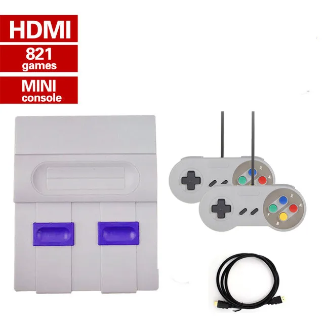 Mini HD HDMI TV Video Game Console Handheld Retro Family Game Console Built-In 821 Classic for SNES games Dual gamepad PAL&NTSC