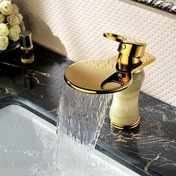 

Continental Gold Full copper basin taps classical imitation marble waterfall faucet new authentic natural jade