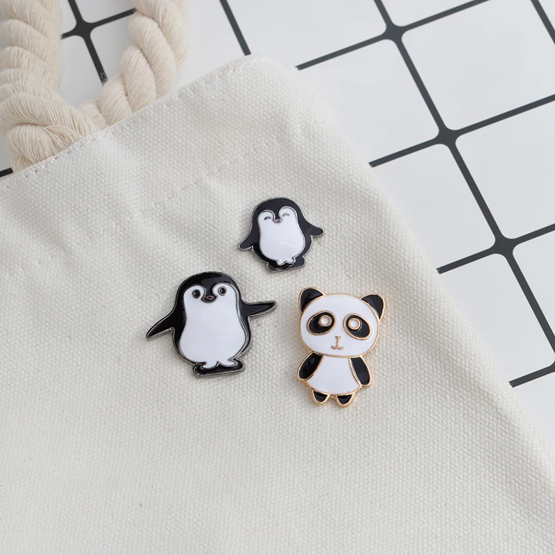 Мультфильм панда Пингвин мама детская брошь эмаль черные белые значки на рюкзак животных рубашка куртка значок на Воротник значок модные ювелирные изделия