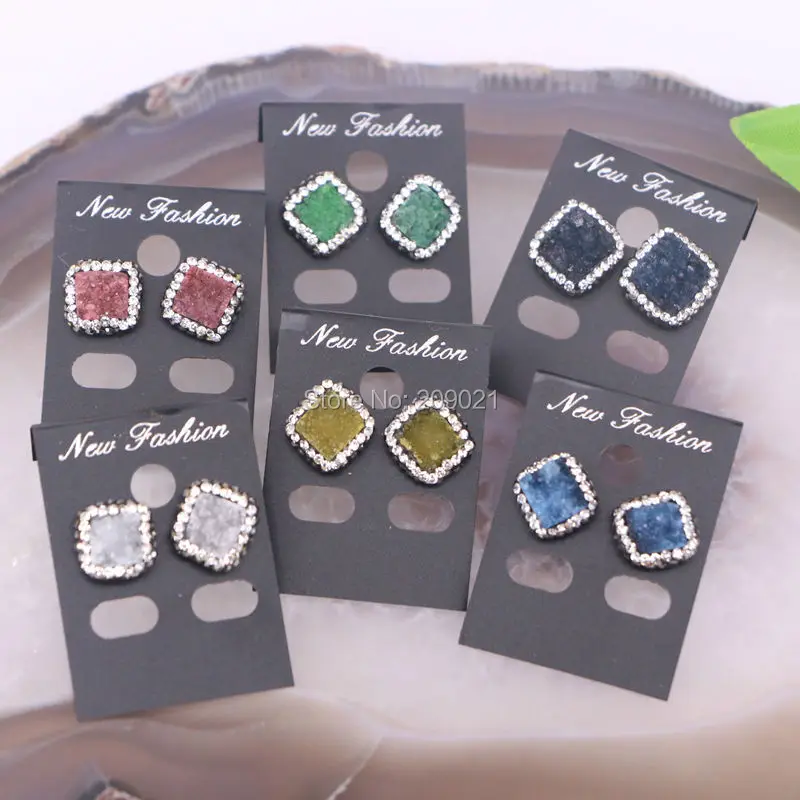 10 пар, Разноцветные квадратные стразы, серьги-гвоздики, ювелирные изделия